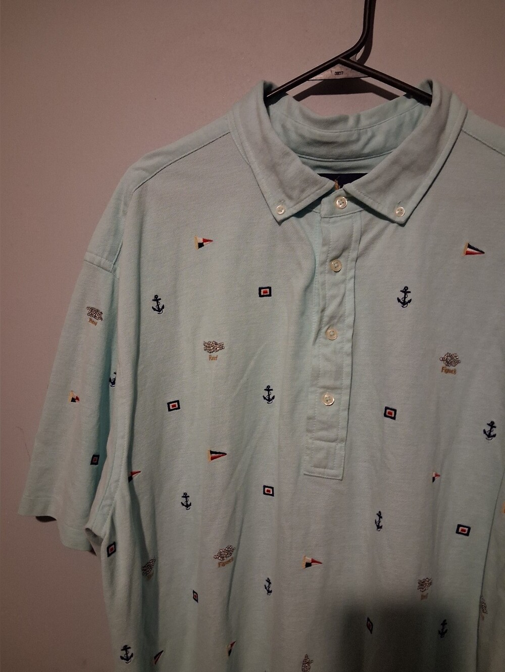 Ralph Lauren Polo Shirt Mens 2XLT Blue Knit Oxford Nautical Embroidered Flags